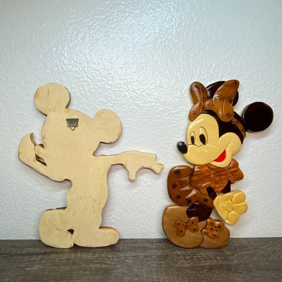 Vintage Disney Mickey N Minnie Mouse Hello Wall Hanging Wood Art Sculpture - Picture 4 of 12